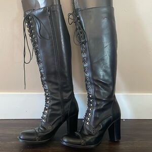 Charles David lace up block heel Italian leather boots